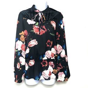 Worthington Floral Print Bell Sleeve Blouse Top